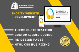 develop shopify website, theme customization, html bug fix, liquid code section