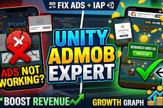 integrate admob ads, fix bugs, and implement iap in unity game