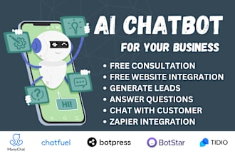 develop ai chatbot for social media, website using tidio, manychat, chatfuel