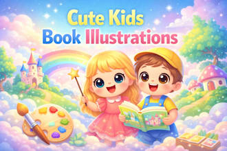 create cute children book illustrations for kids storybook