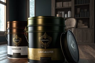 do luxurious packaging, label design for paint buckets