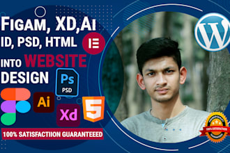 convert xd, ai, PSD, HTML, and figma to wordpress as elementor