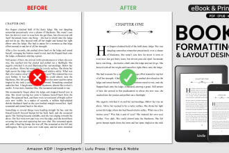 do book formatting for amazon kdp, ebook design, lulu, ingramspark