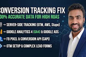 fix or setup ga4, gtm server side tracking, and fb pixel conversion api capi