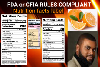 design fda or cfia approved nutrition facts label