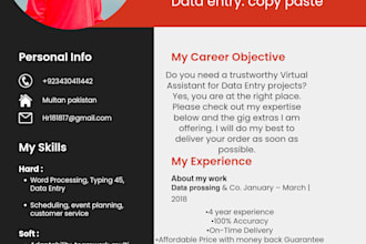 create any type of data entry copy paste work in just 5 dollor