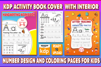 create children activity book, letters and numbers tracing worksheet for KDP