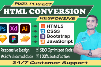 convert PSD to html, figma to html, xd to html css responsive bootstrap website