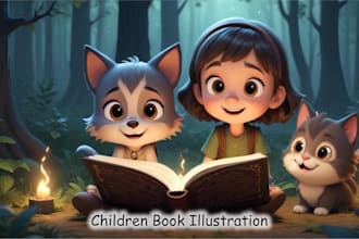 draw children book illustration and children story book cover illustration