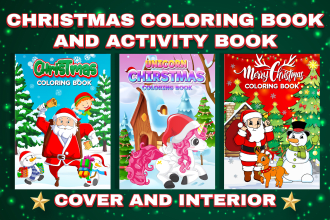 create christmas coloring and activity book covers and interior design