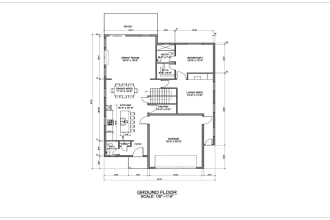 make a modern design floor plan, elevation, and section