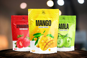design premium product packaging, product label, and pouch bag for your brand
