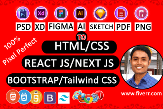 convert figma to html css using tailwind css, bootstrap, react js, next js