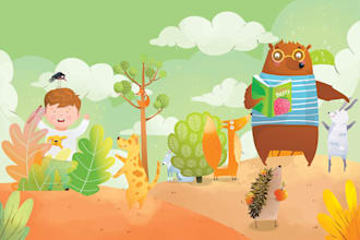 illustrate cute animal and kids illustration story book