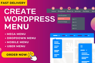 create wordpress menu, mega menu, toggle menu, dropdown menu, mobile menu