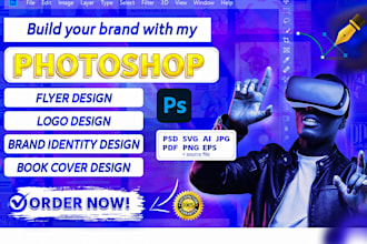 design photoshop flyer, logo, brand identity design and book cover