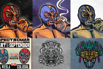 create luchadores masks, mexican art, and sugar skulls flowers, pets, logo