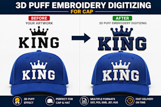 do embroidery digitizing for cap, hat, jacket and left chest