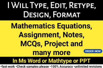 type in ms word mathematics equation, notes, assignment, mcqs, project, and more