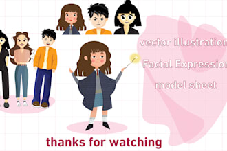 illustrate characters and model sheets and facial expression