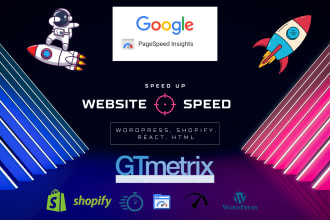 speed up wordpress, shopify, react html css website google pagespeed ,gtmetrix