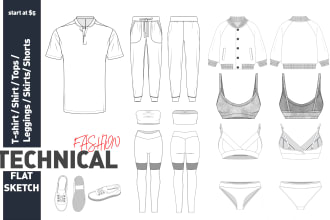 do fashion cad designs and technical flat sketches