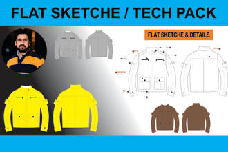draw garments flat sketches and tech pack for you