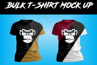 do a bulk tshirt, clothing mockup with your design