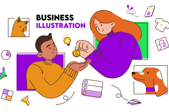 create corporative business flat illustration for app or web json