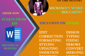 create, edit, format, design, and type microsoft word documents