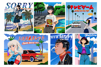 draw retro japan city pop 80s 90s illustration