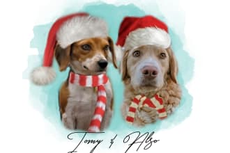 draw custom portrait watercolor christmas dog pets