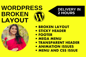 fix wordpress broken layout sticky header footer menu and CSS issue
