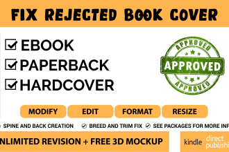 fix, modify, format, and resize rejected kdp book cover