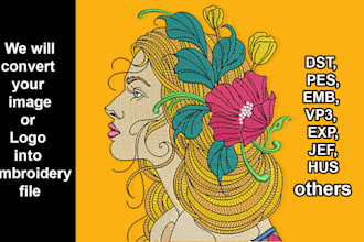 do embroidery digitizing into dst, pes etc in one hours