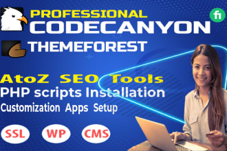 install, setup, bug fix codecanyon PHP script, cms, wp theme