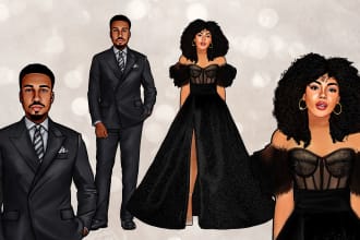 draw  african american full body cartoon portrait  character