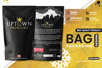 design premium cannabis, cbd pouch, bottle and product label