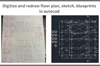 digitize and redraw floor plan, sketch, blueprints, drawing, jpg in autocad