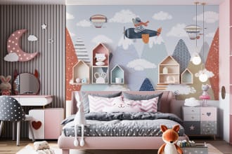draw colourful wall mural for kids room