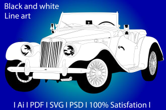 draw detailed line art illustration of building, animal, image or laser cutting