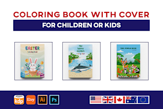 create KDP coloring book pages and cover for children or kids