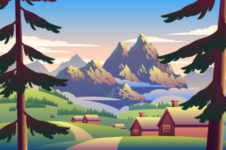 create flat landscape illustration of nature and background vector art