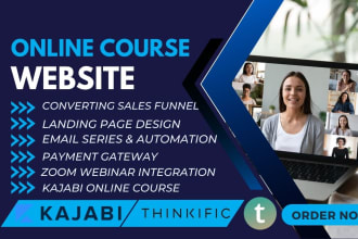 online course website, online course sales funnel on kajabi, thinkific,teachable