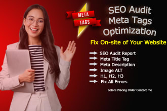 optimize onpage SEO, meta title, description, keyword search and audit report