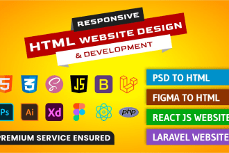 create PSD to HTML, HTML CSS react js website, laravel website