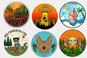 create vintage retro monoline badge,sticker,logo design