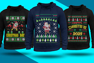 create ugly christmas, typography sweater and t shirt design