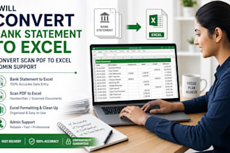 convert bank statement to excel, convert scan pdf to excel admin support