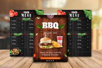 do make an food menu card, checklist and table tent design